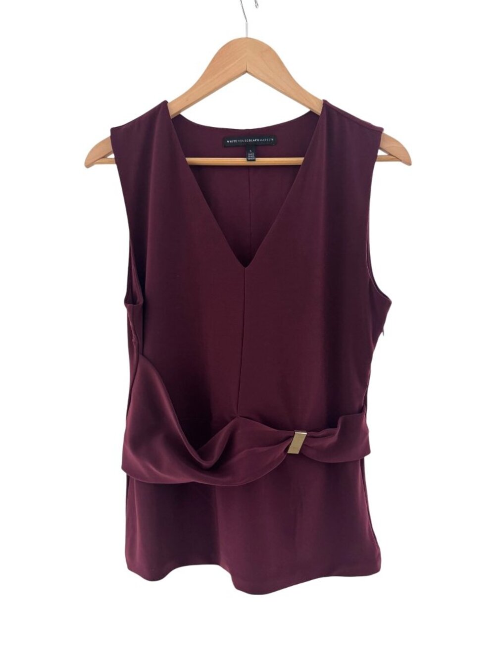 White House Black Market Burgundy Wine Sleeveless V-Neck Top Shirt Bllouse Sz L
